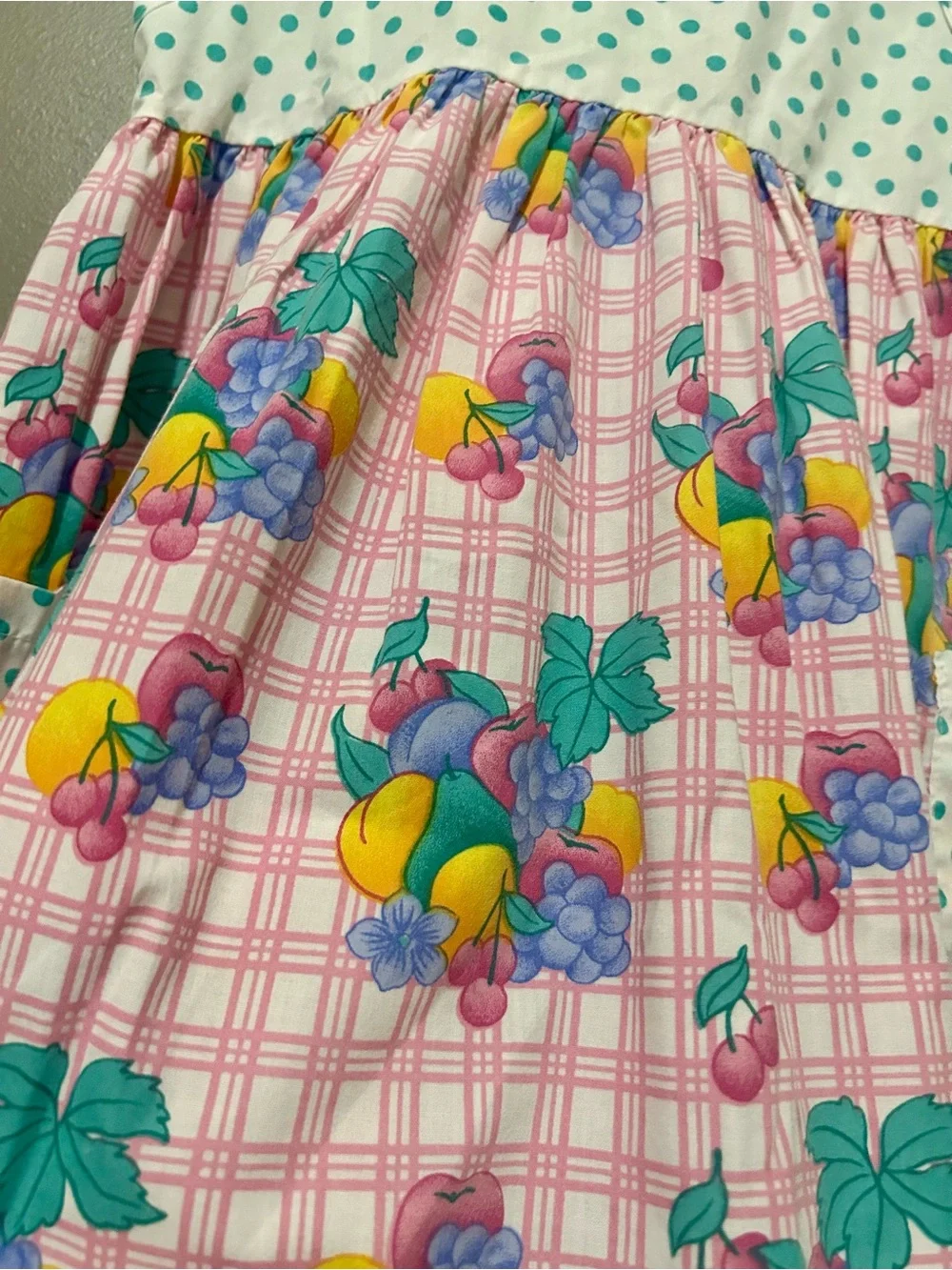 VINTAGE Cuties By Judy Girls' Pink Floral & Teal Polka Dot Sundress